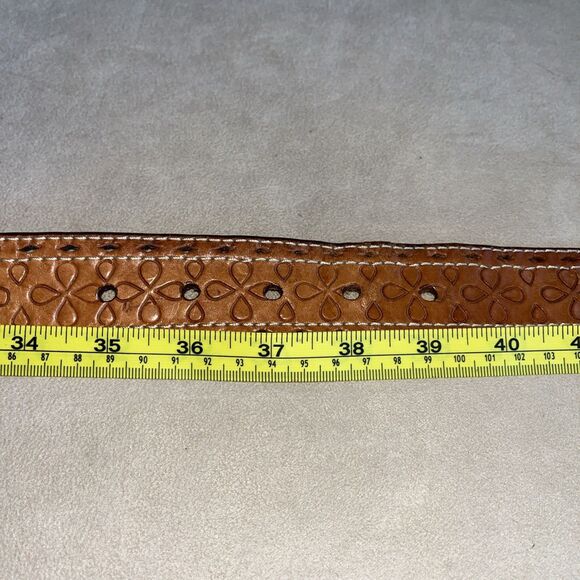 Lauren Ralph Lauren Tooled Brown Leather Belt Flower‎ Pattern Women SZ L 9101304 - Picture 16 of 16